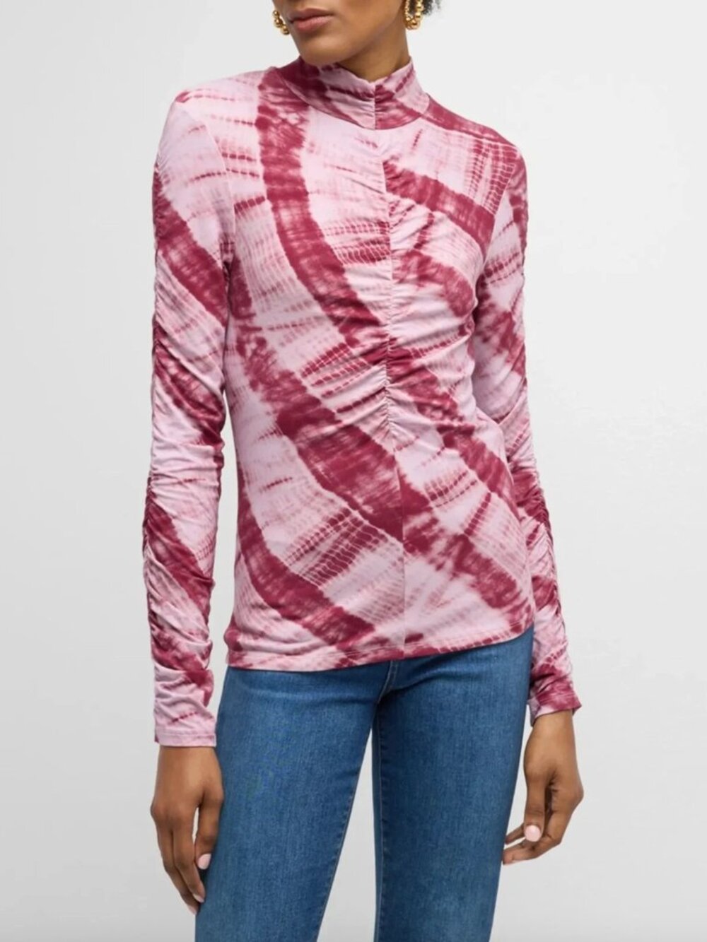 Veronica Beard Mally Ruched Knit Tie-Dye Turtleneck Top Size M Orig. $248